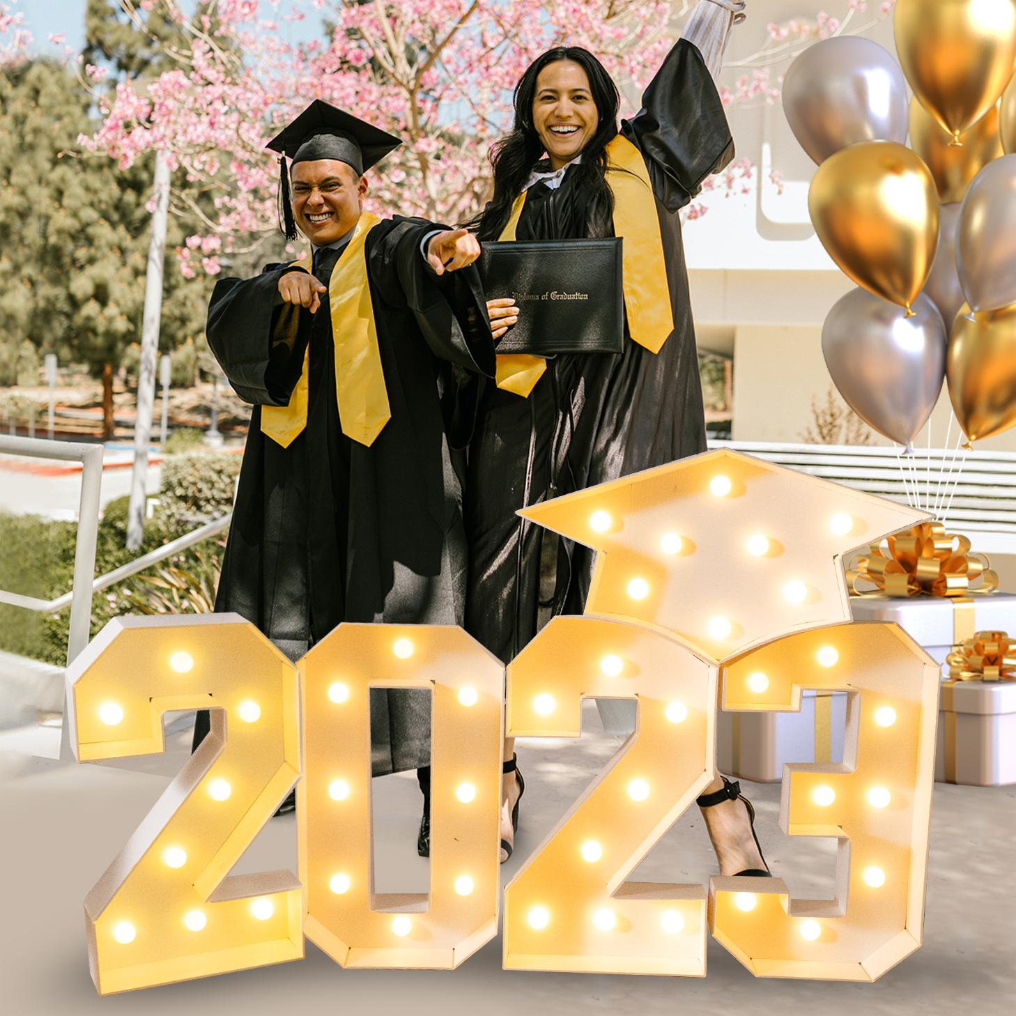 ZPISF Graduation Decorations Class of 2023, 3.4FT 2023 Marquee Numbers Pre-Cut Frame Kit, Marquee Light Up Letters 2023 with Graduation Cap for Preschool High School College Prom Party Decor