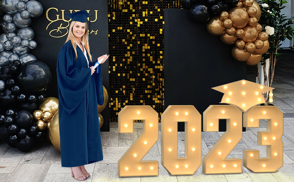 Graduation Decorations Class of 2023, 2.3FT Marquee Numbers Pre-Cut Frame Kit Marquee Light Up Numbers 2023, Led Marquee Graduation Cap Lights, Decorative Marquee Lamps for Graduation Party Favors
