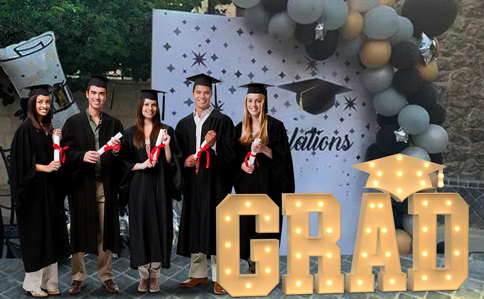 2023 Graduation Decorations, 2.3FT LED Marquee Letter Lights Sign Marquee Light Up Letter "GRAD" Graduation Yard Signs Marquee Letters Kit for Preschool High School College Graduation Party Decorations