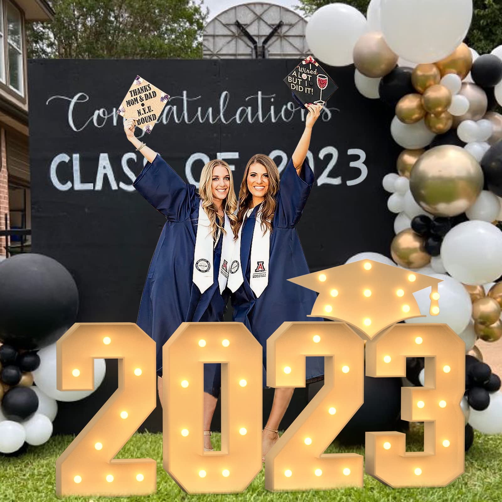 Graduation Decorations Class of 2023, 2.3FT Marquee Numbers Pre-Cut Frame Kit Marquee Light Up Numbers 2023, Led Marquee Graduation Cap Lights, Decorative Marquee Lamps for Graduation Party Favors