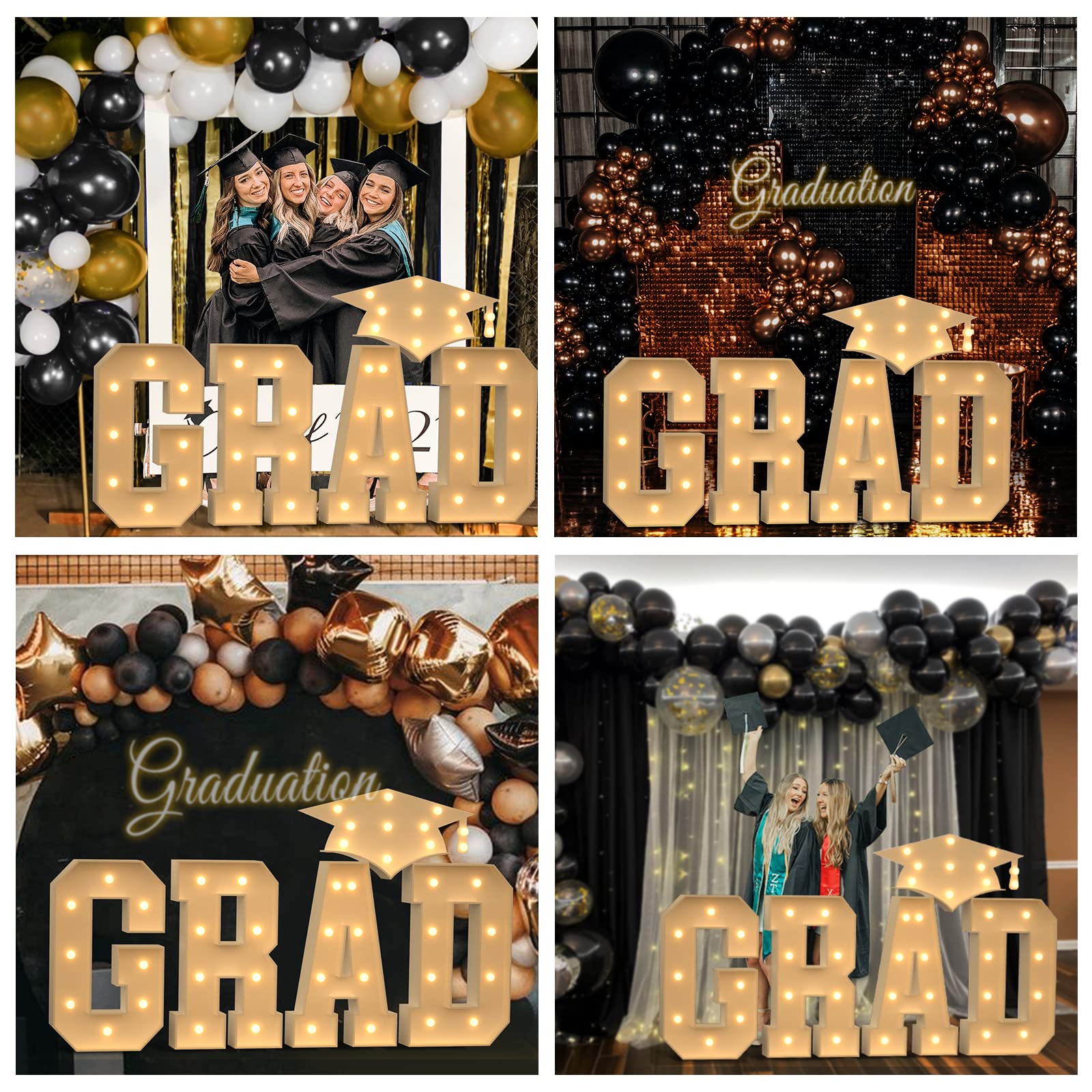 2023 Graduation Decorations, 2.3FT LED Marquee Letter Lights Sign Marquee Light Up Letter "GRAD" Graduation Yard Signs Marquee Letters Kit for Preschool High School College Graduation Party Decorations