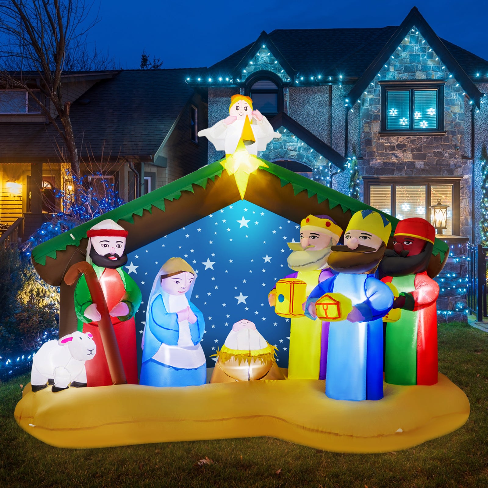 Funflatable 8 FT Christmas Inflatables Nativity Scene Outdoor Decorations, Christmas Blow Up Yard Decorations Nativity Sets for Garden Lawn Xmas Decor