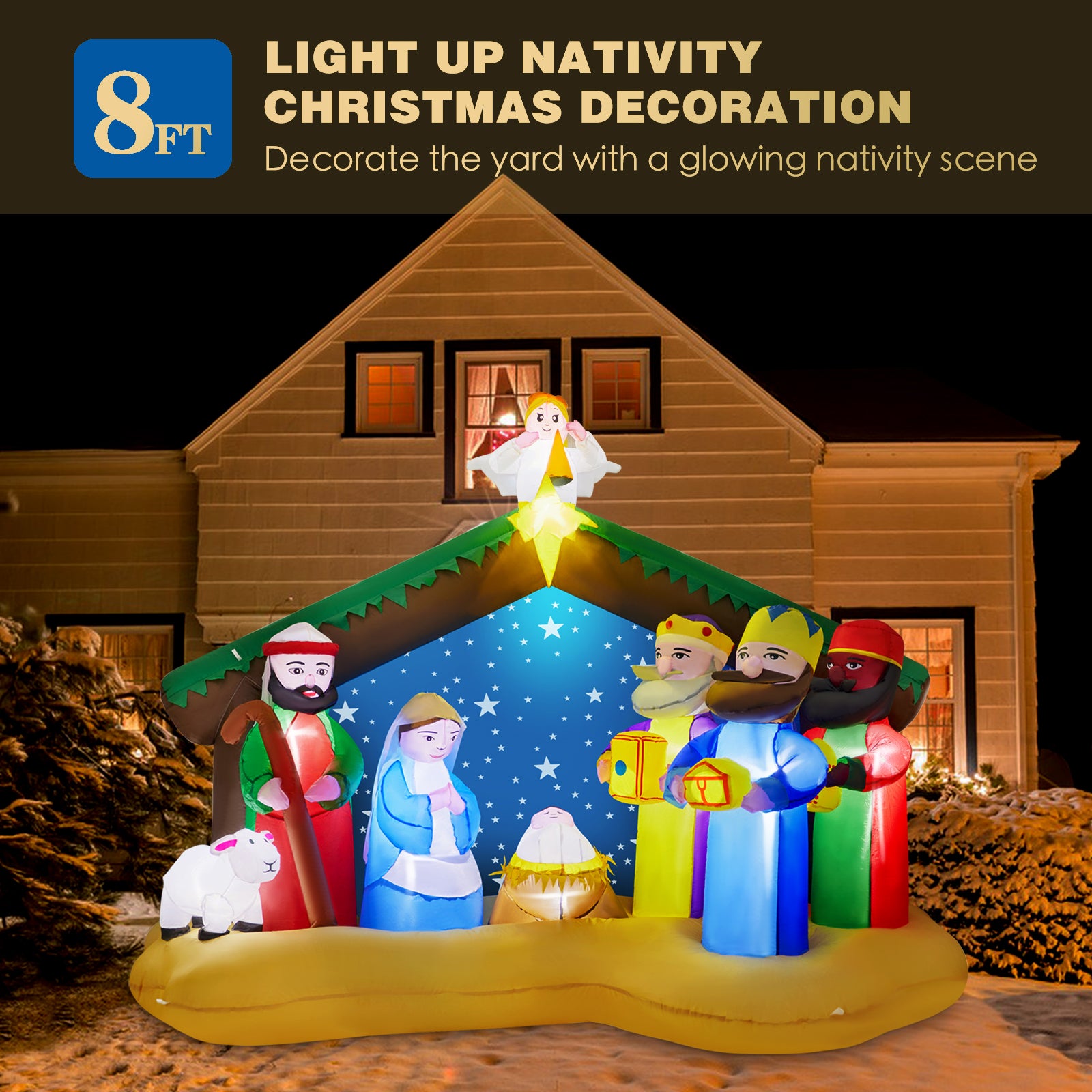 Funflatable 8 FT Christmas Inflatables Nativity Scene Outdoor Decorations, Christmas Blow Up Yard Decorations Nativity Sets for Garden Lawn Xmas Decor