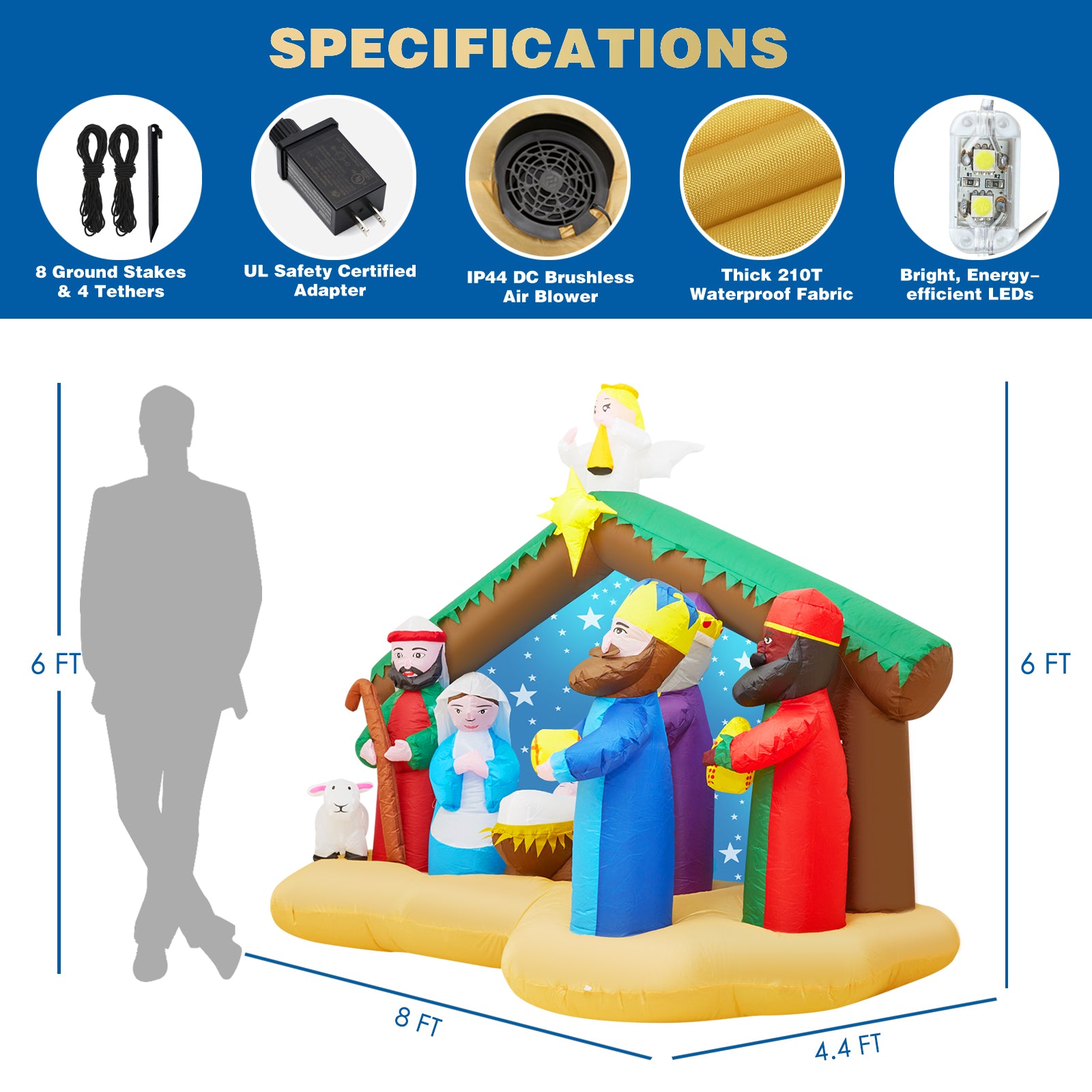 Funflatable 8 FT Christmas Inflatables Nativity Scene Outdoor Decorations, Christmas Blow Up Yard Decorations Nativity Sets for Garden Lawn Xmas Decor