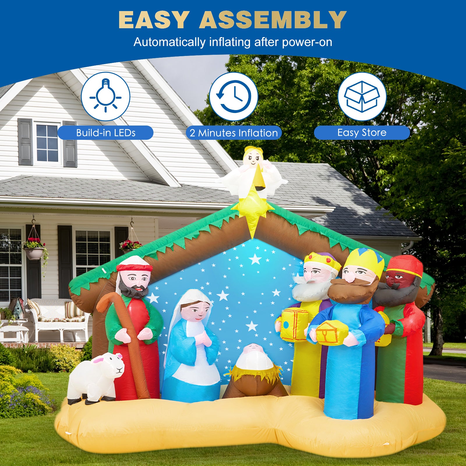 Funflatable 8 FT Christmas Inflatables Nativity Scene Outdoor Decorations, Christmas Blow Up Yard Decorations Nativity Sets for Garden Lawn Xmas Decor