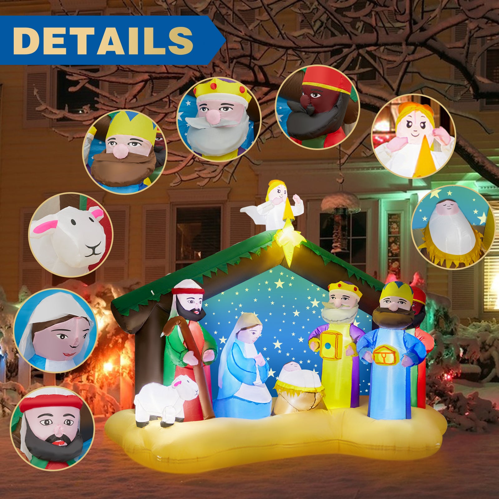 Funflatable 8 FT Christmas Inflatables Nativity Scene Outdoor Decorations, Christmas Blow Up Yard Decorations Nativity Sets for Garden Lawn Xmas Decor