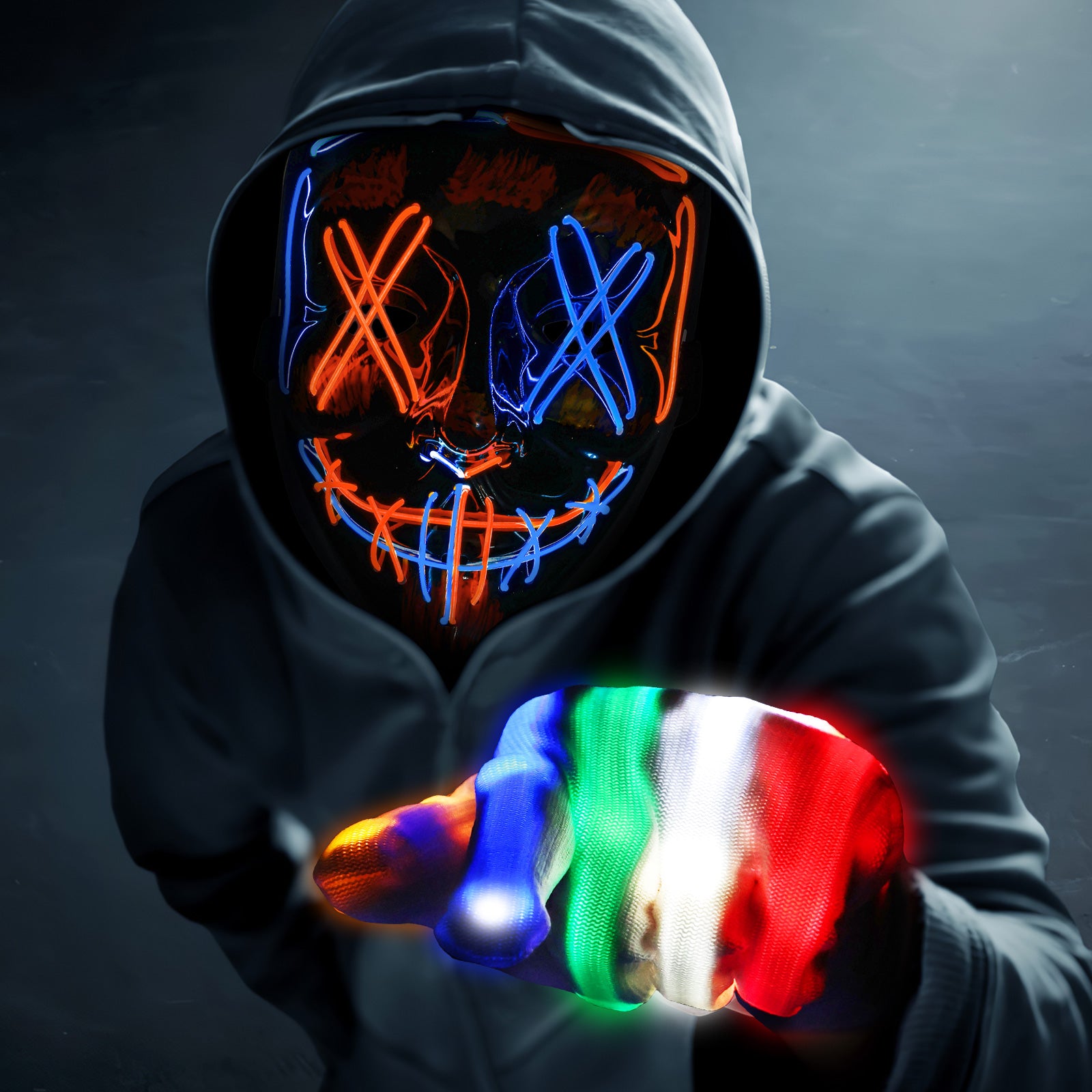 Halloween LED Mask & Glove - Red & Blue