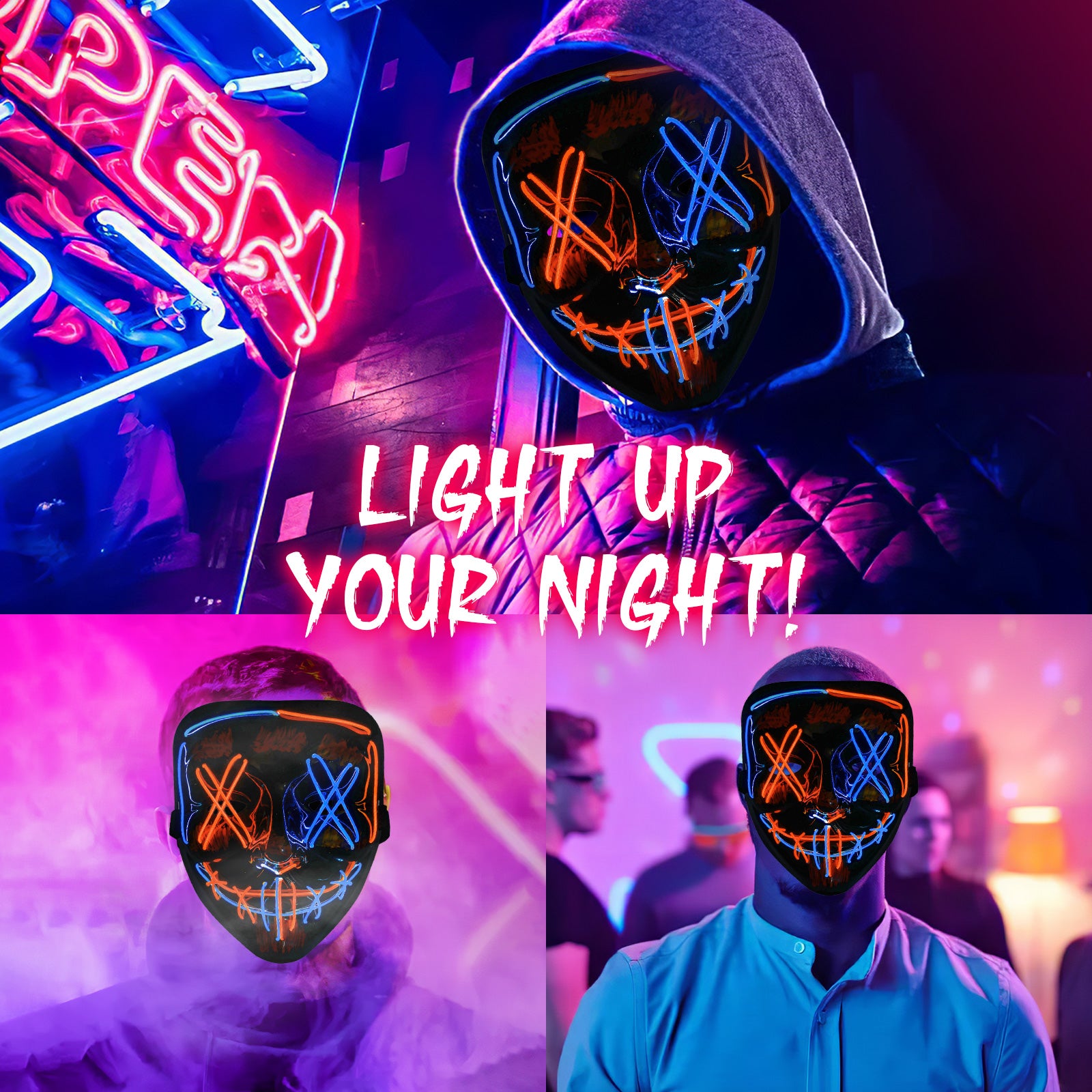 Halloween LED Mask & Glove - Red & Blue