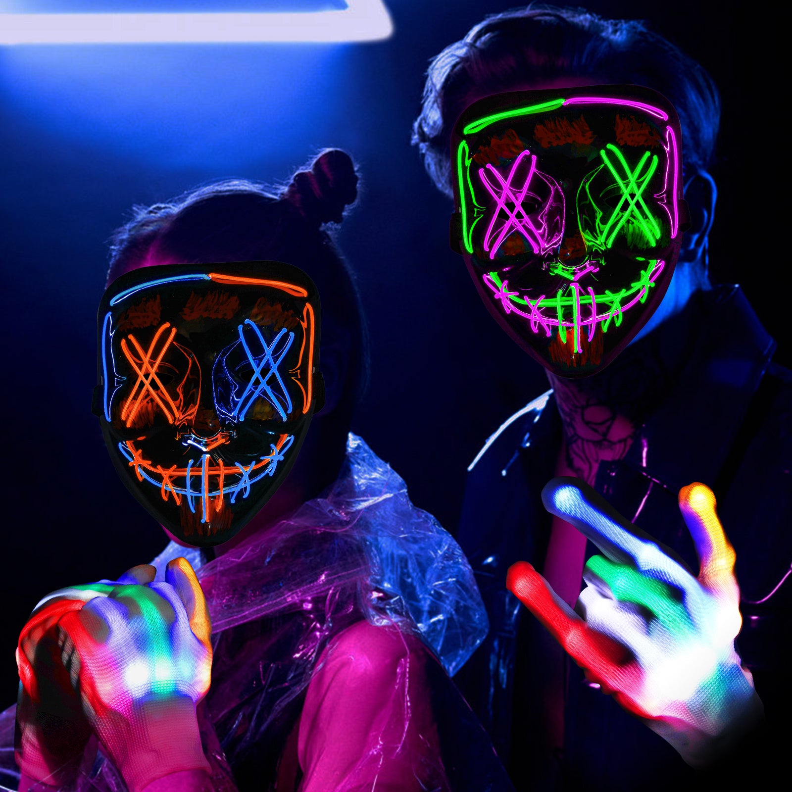 Halloween LED Mask & Glove - Red & Blue