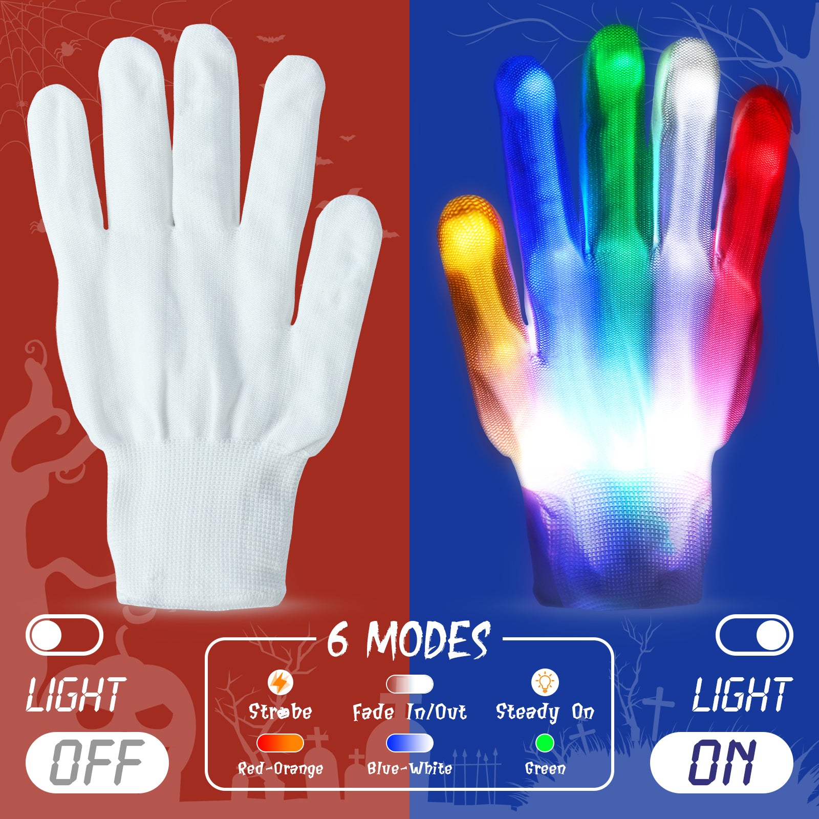 Halloween LED Mask & Glove - Red & Blue