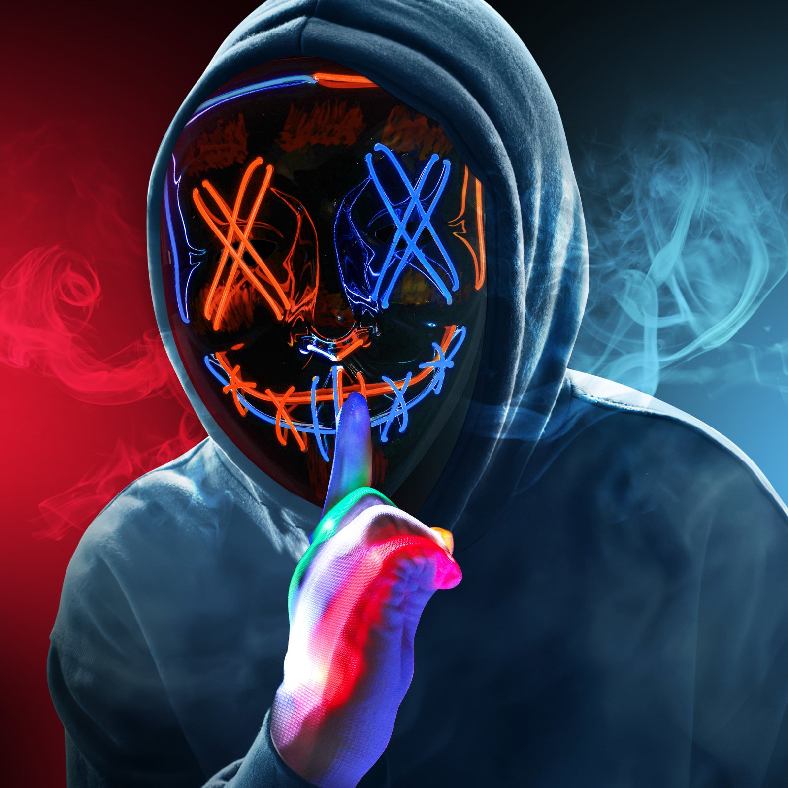 Halloween LED Mask & Glove - Red & Blue