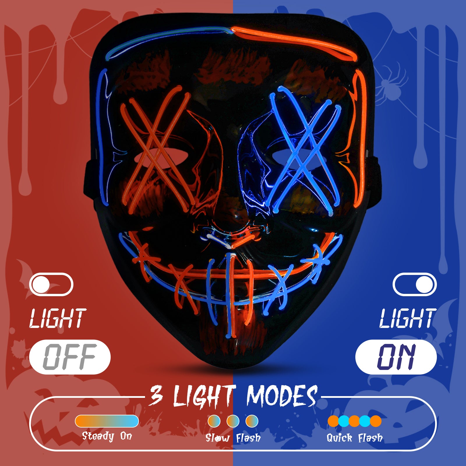 Halloween LED Mask & Glove - Red & Blue