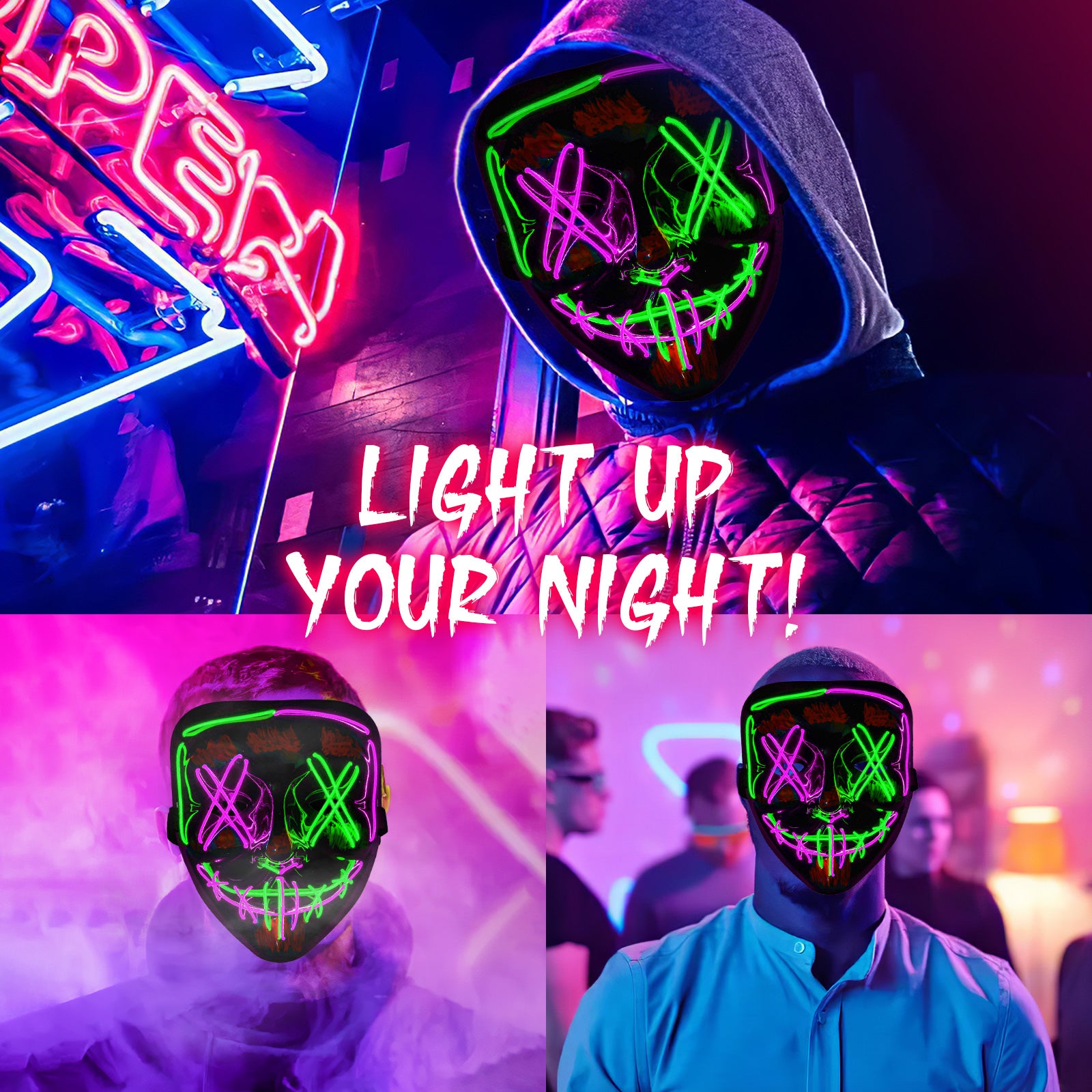 Halloween LED Mask & Glove - Purple & Green