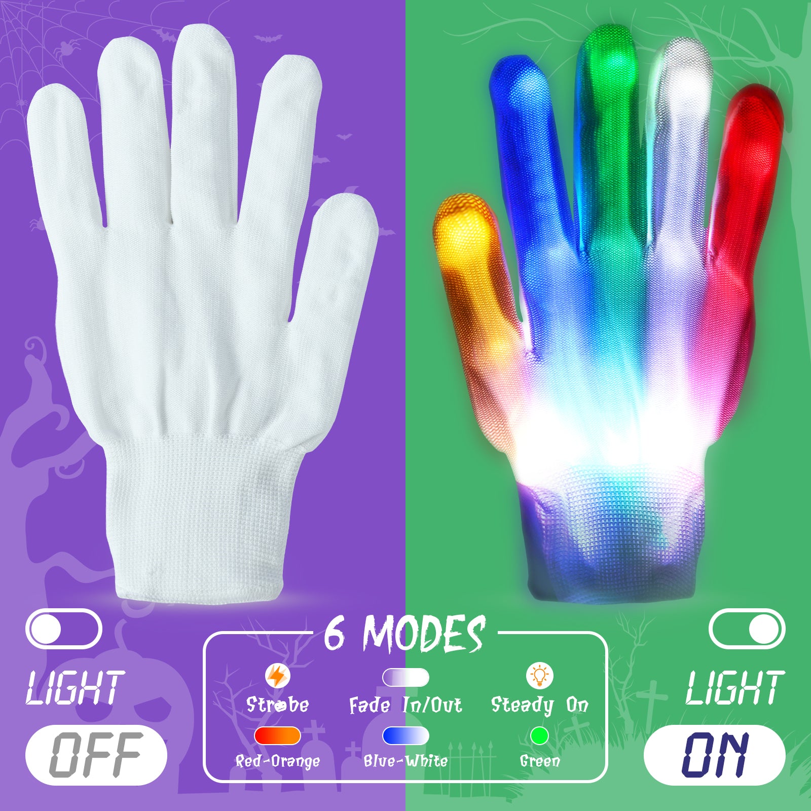 Halloween LED Mask & Glove - Purple & Green