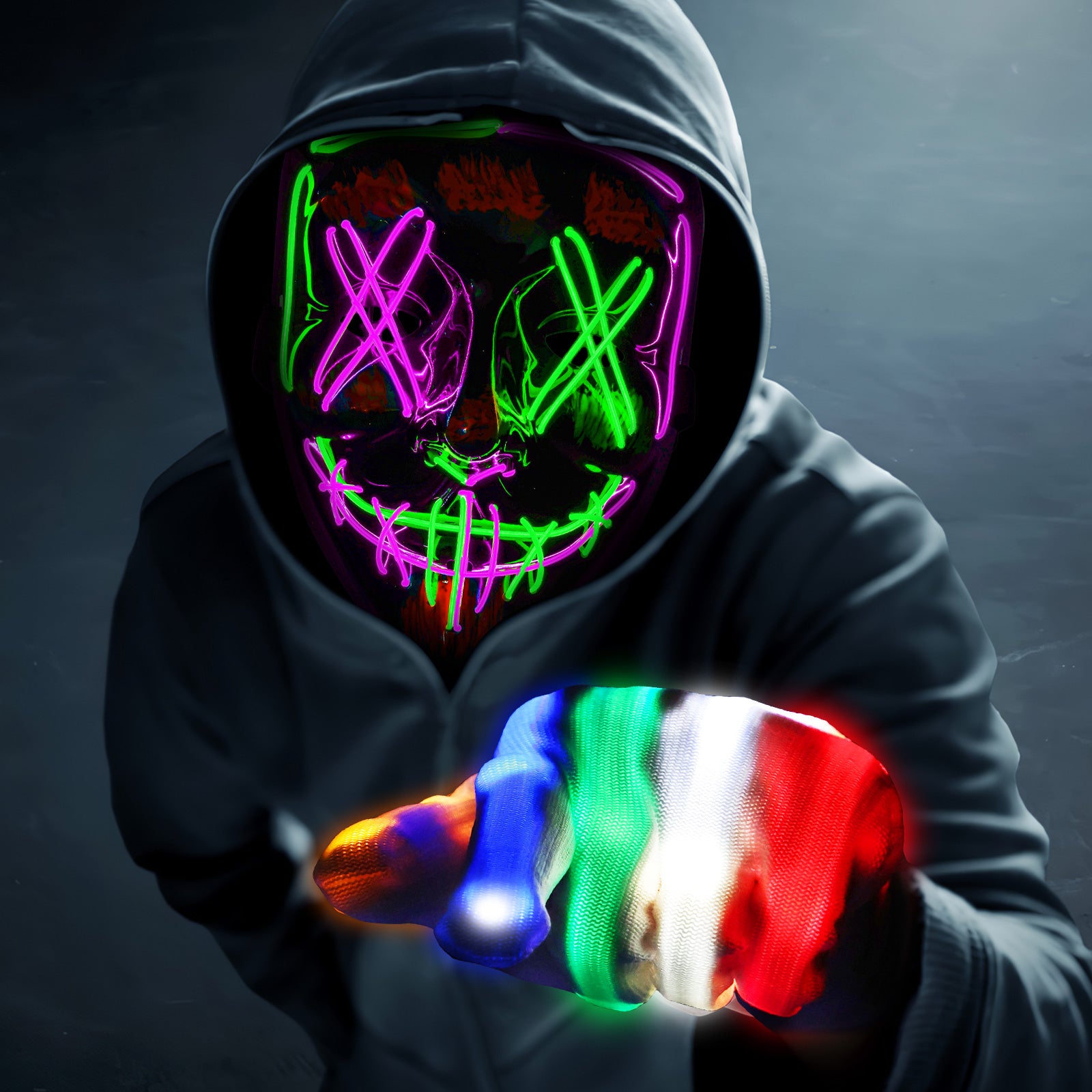 Halloween LED Mask & Glove - Purple & Green