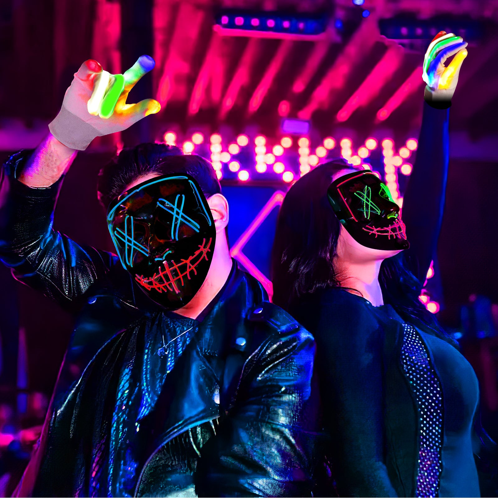 Halloween LED Mask & Glove - Neon Green & Pink