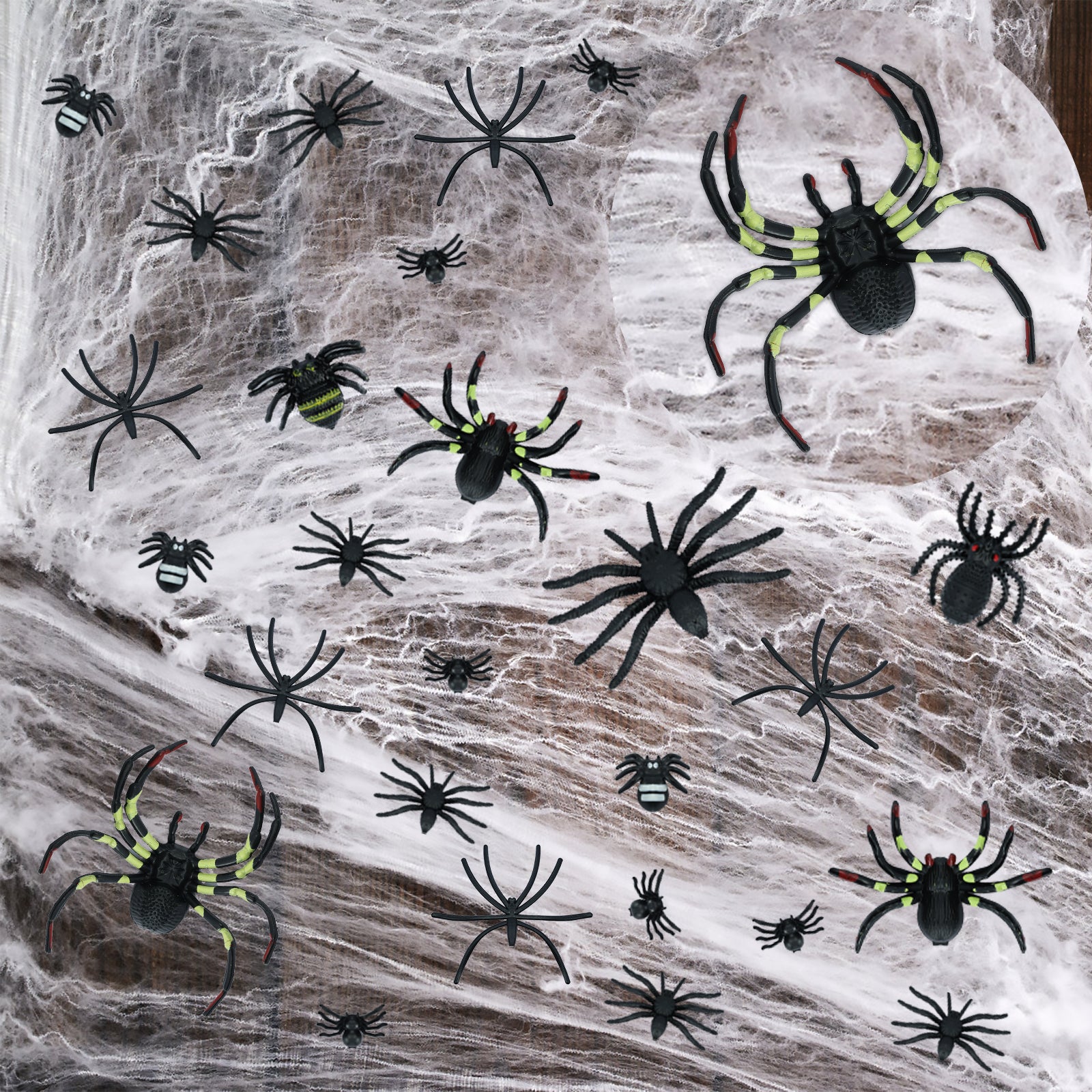 1000 sqft Spider Webs Halloween Decorations Bonus with 77 Fake Spiders, Super Stretch Cobwebs for Halloween Indoor and Outdoor Party Supplies