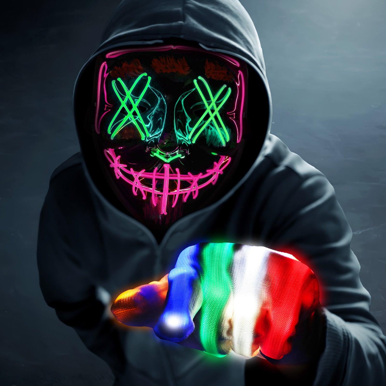 Halloween LED Mask & Glove - Neon Green & Pink