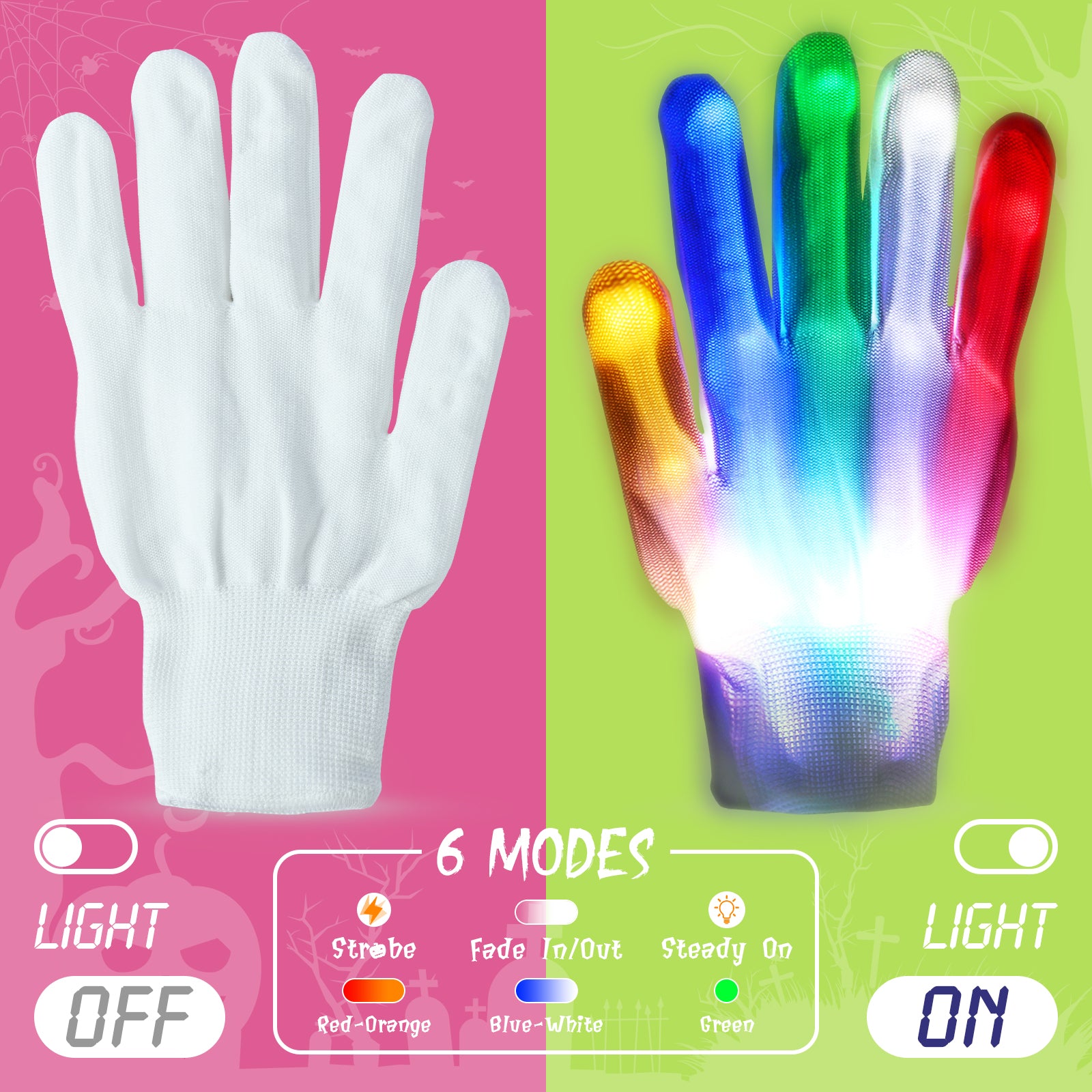 Halloween LED Mask & Glove - Neon Green & Pink