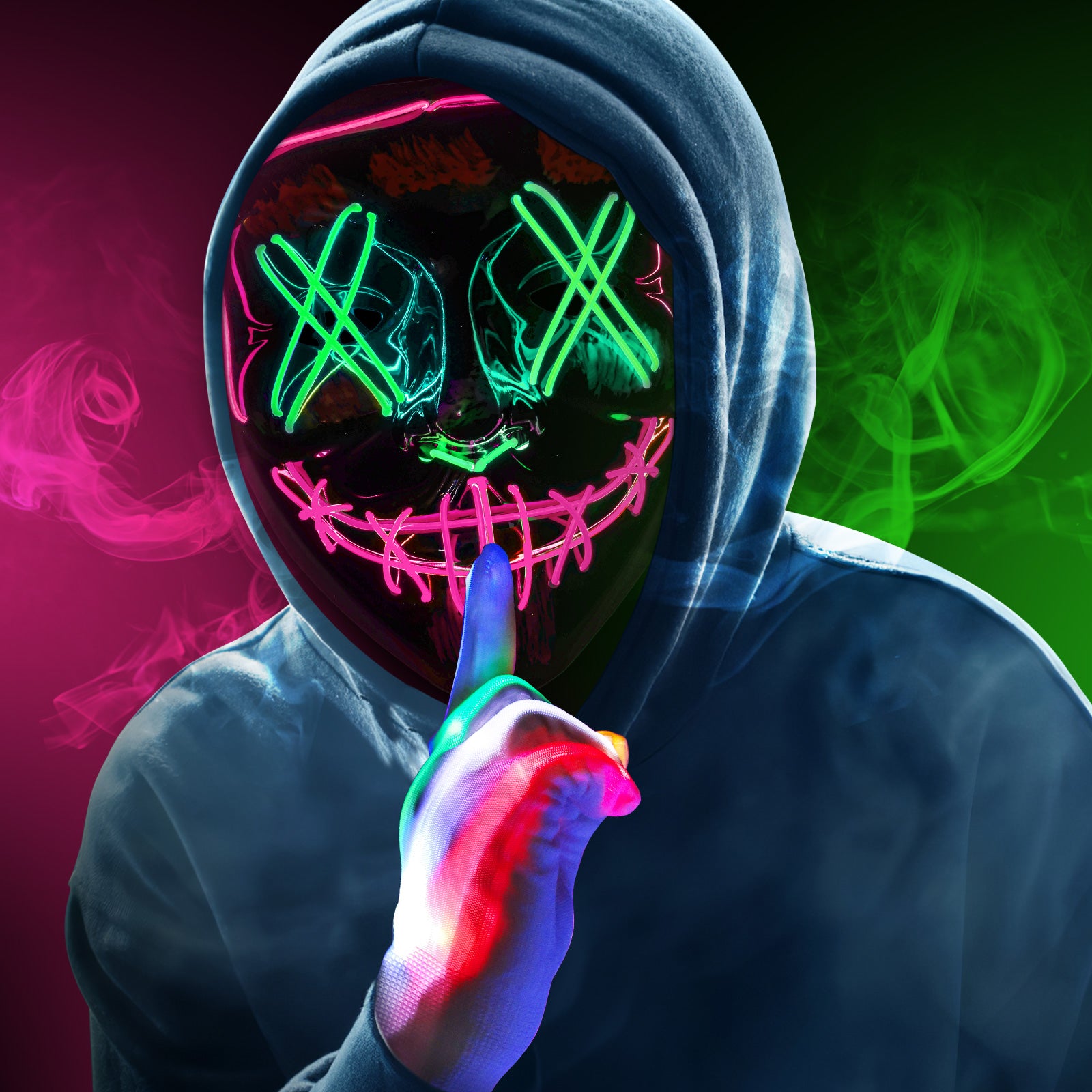 Halloween LED Mask & Glove - Neon Green & Pink