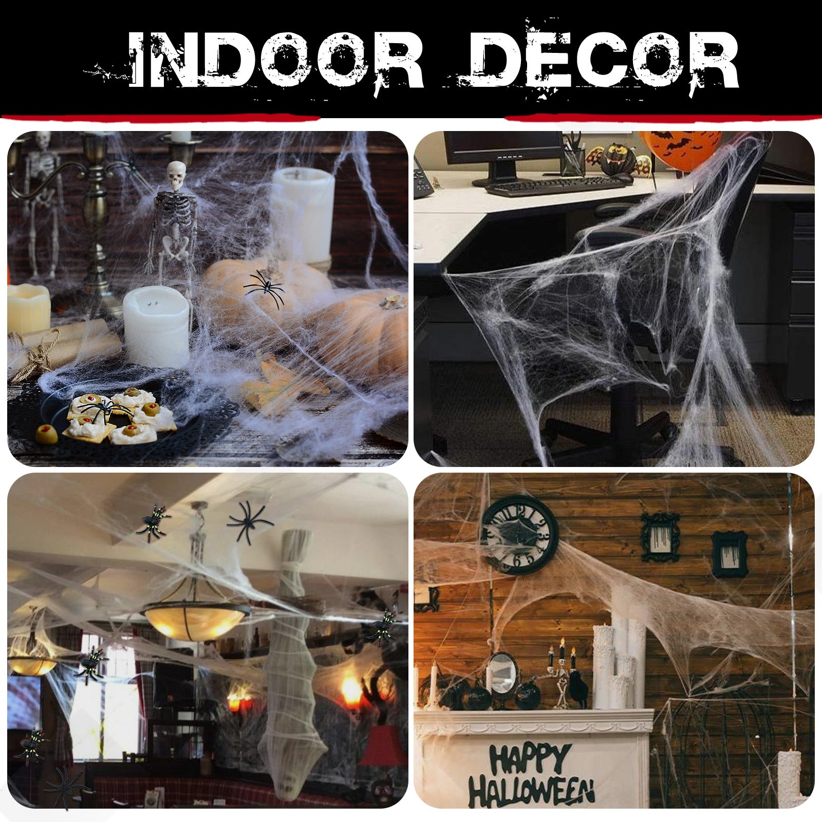 1000 sqft Spider Webs Halloween Decorations Bonus with 77 Fake Spiders, Super Stretch Cobwebs for Halloween Indoor and Outdoor Party Supplies