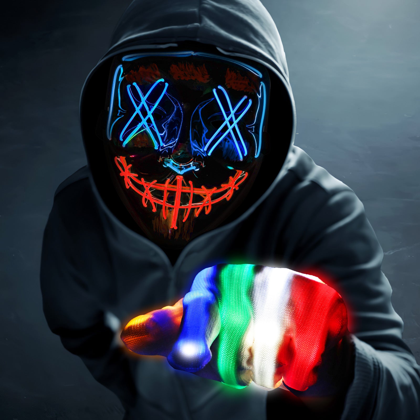 Halloween LED Mask & Glove- Ice Blue & Red