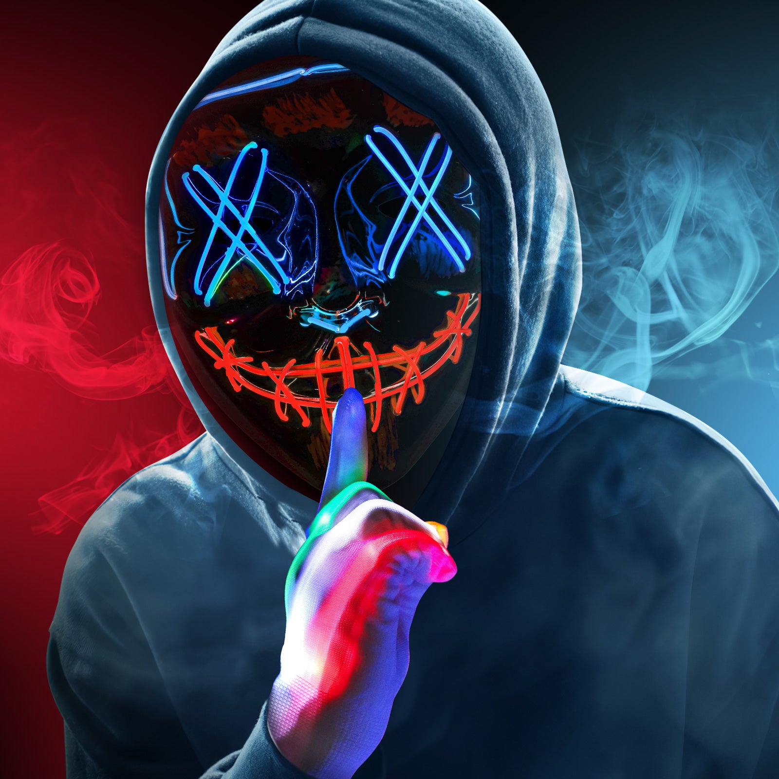 Halloween LED Mask & Glove- Ice Blue & Red