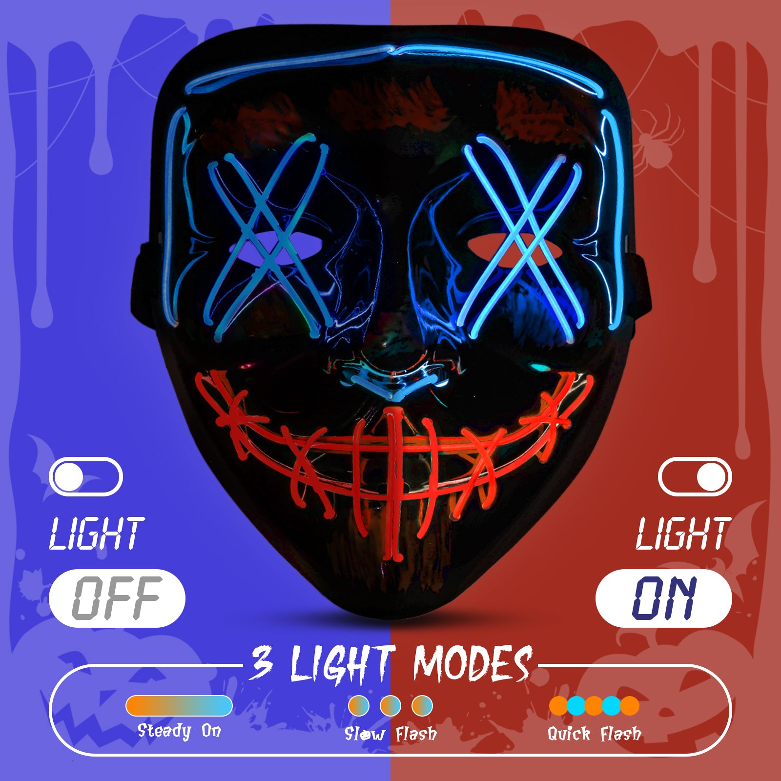 Halloween LED Mask & Glove- Ice Blue & Red