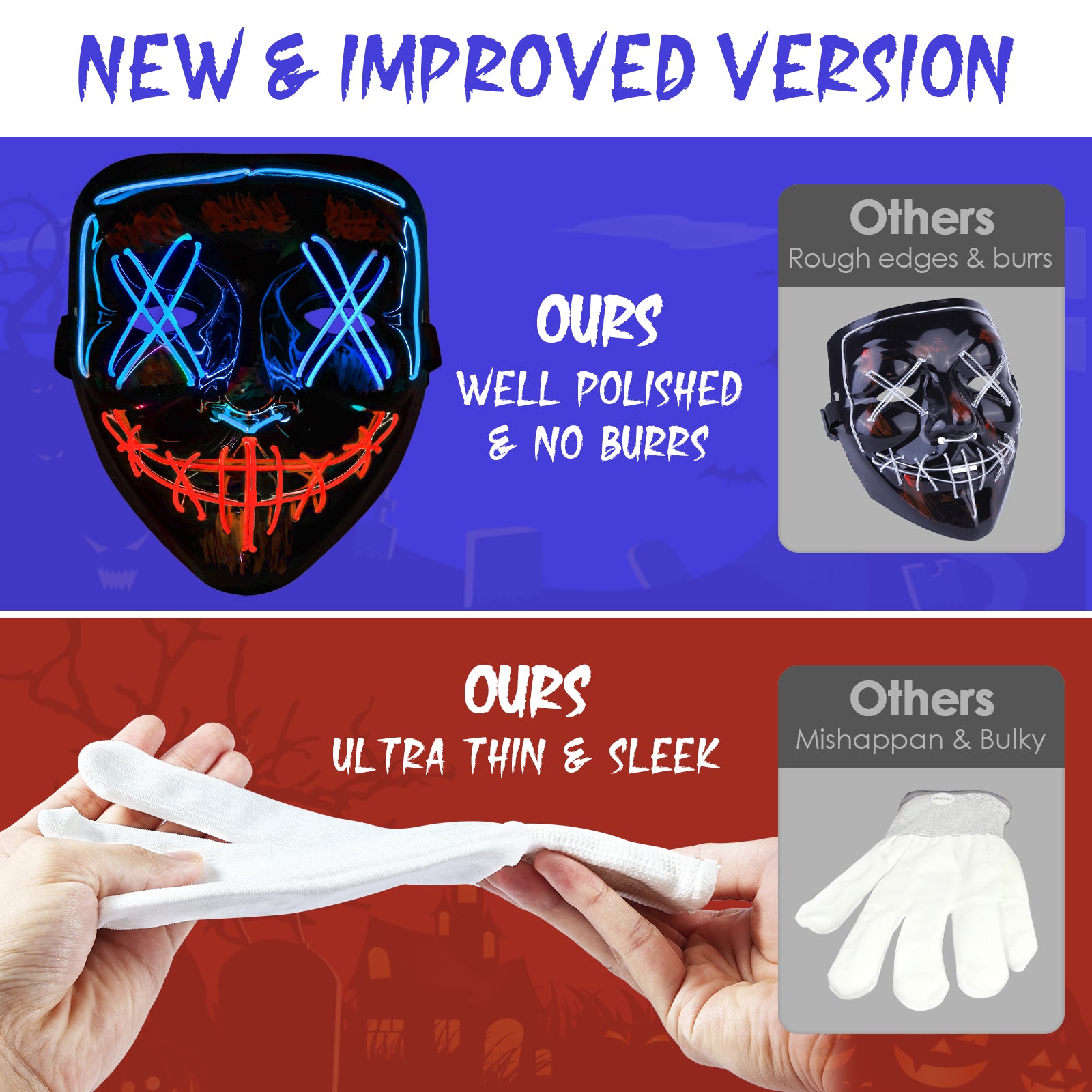 Halloween LED Mask & Glove- Ice Blue & Red