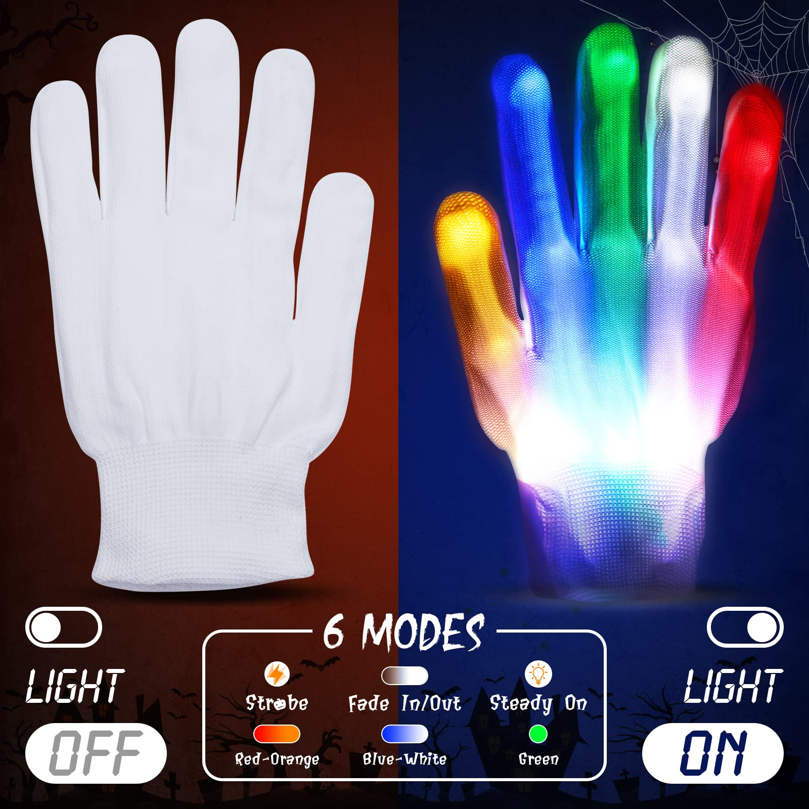 2 Pack Halloween Purge Masks, Scary Light up Masks and 2 Pairs LED Gloves for Halloween Couple Costumes - Red/Blue+purple/Green