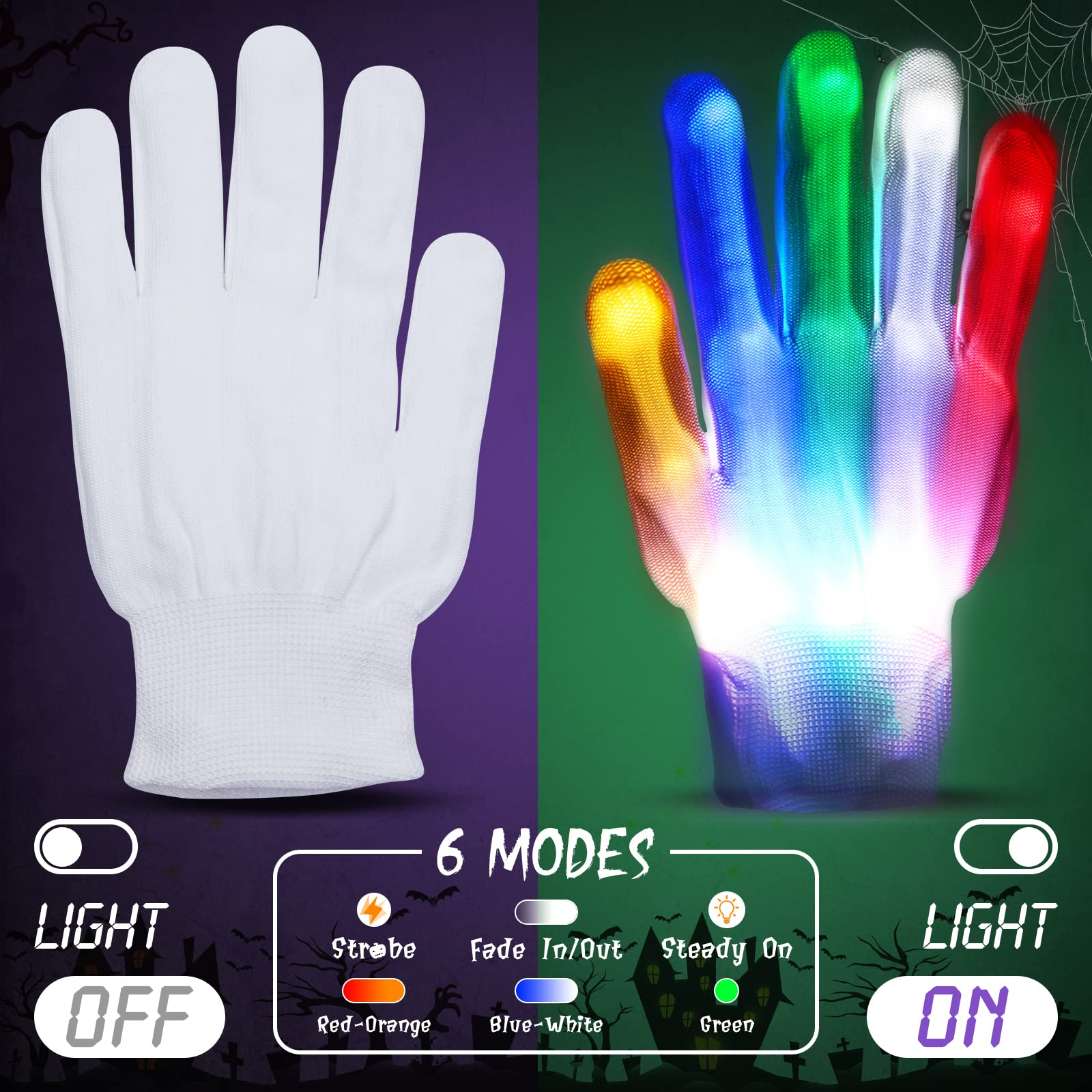 Halloween Purge Mask, Scary Light up Mask and LED Gloves Set for Halloween Costumes - Multi Purple+green